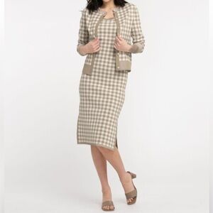 Cleo Midi Beige & Creme Knit Checkered Dress